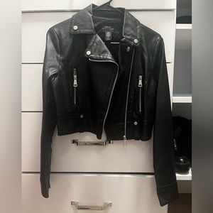 Black Urban Outfitters cropped faux leather/moto jacket
